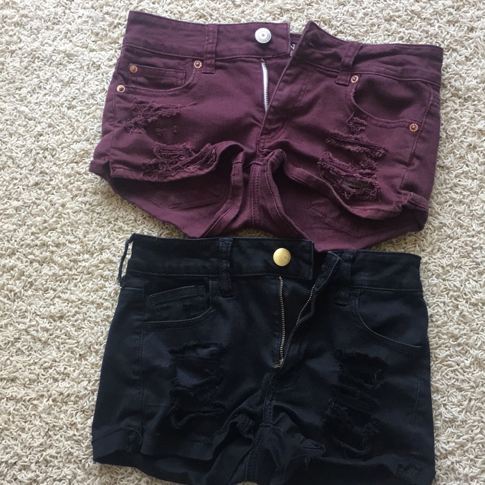 Two American Eagle distressed jean shorts